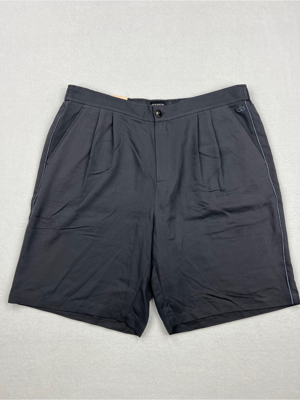 NWT Scotch & Soda Twilt Pleated Sateen Bermuda Shorts Washed Black Men Size 36